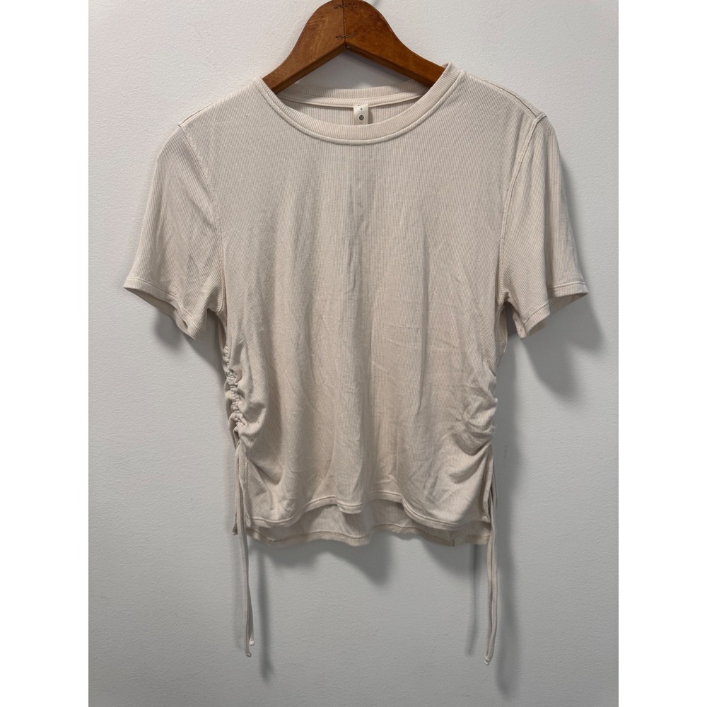 Lululemon Ruched Side Short Sleeve Ribbed T-Shirt Cream Size 6 Modal Stretch